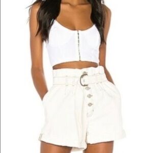 Free People Cindy hi-waist paper bag denim shorts size 6 NWT